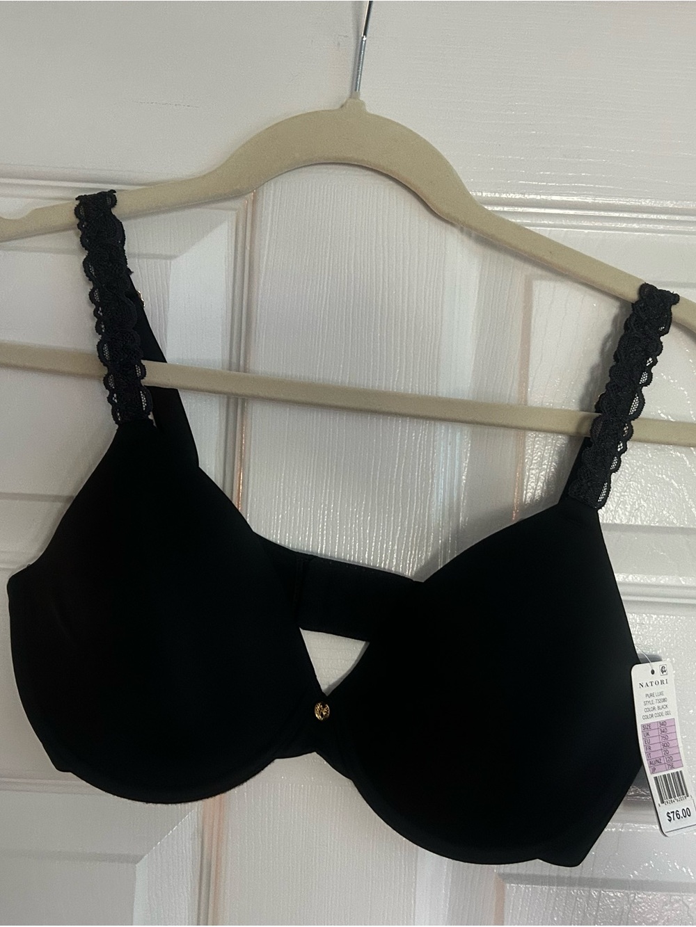 Natori Pure Luxe Black Lace-Trim Bra